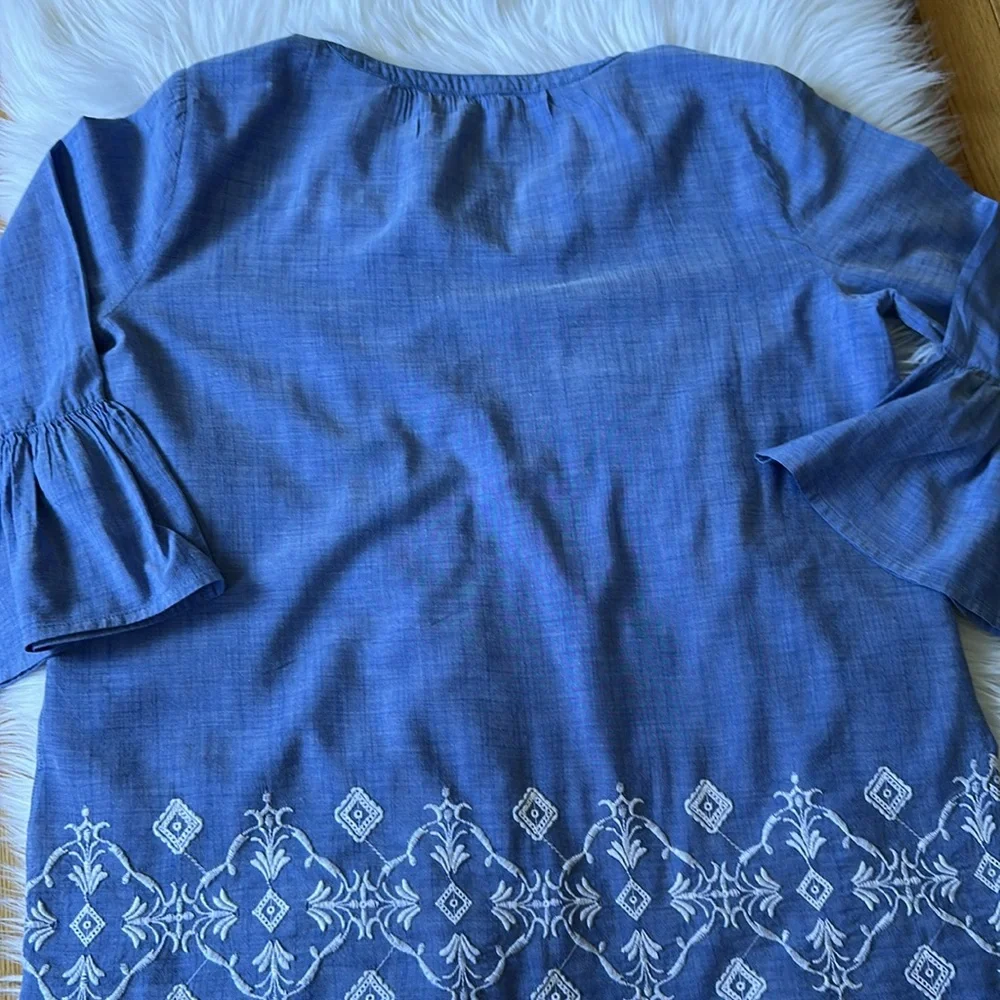 LOFT Embroidered Boho Ruffle Sleeved Top - Picture 9 of 10
